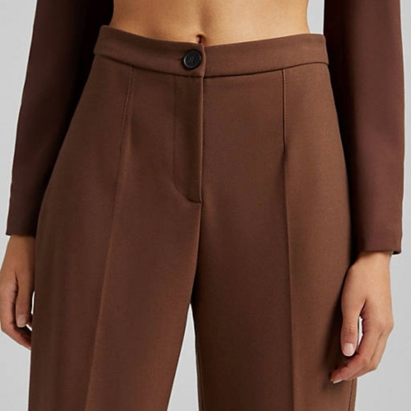 Bershka Slouchy Dad Tailored Pants Womens 4 Brown Straight Leg Career Academia - Picture 2 of 15